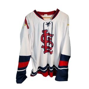 St Louis Cardinals Hockey Jersey XL White Red Blue Lace Up Cardinal Logo